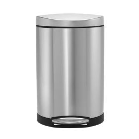 10L Semi-Round Step Trash Can Brushed Stainless Steel