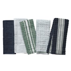 Thyme & Table 5-Piece Set Kitchen Towels, Navy, White, Green