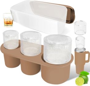 Ice Cube Tray for Stanley Cup: 40 Oz Tumbler Ice Mold Silicone - Hollow Cylinder Ice Maker Freezer with Lid and Bin for Water Bottle Whiskey Cocktail (Color: Brown)